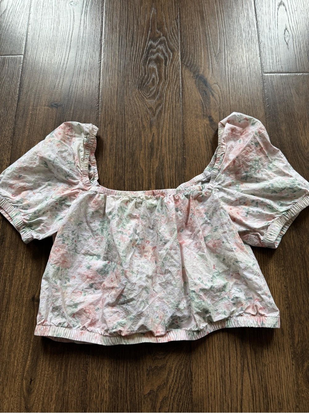 H&M Pink Floral Off-Shoulder Puff Sleeve Crop Top